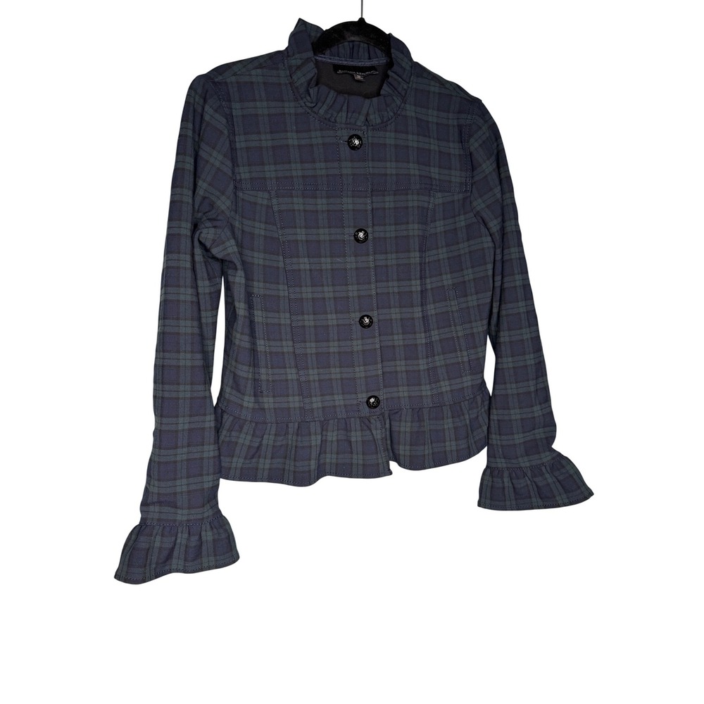 Banana Republic green plaid and blue checkered careerβ academia jacket